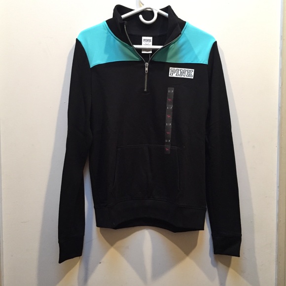 ☀️NEW Victoria’s Secret PINK Blue & Black Two Toned Quarter Zip Small - Picture 2 of 7